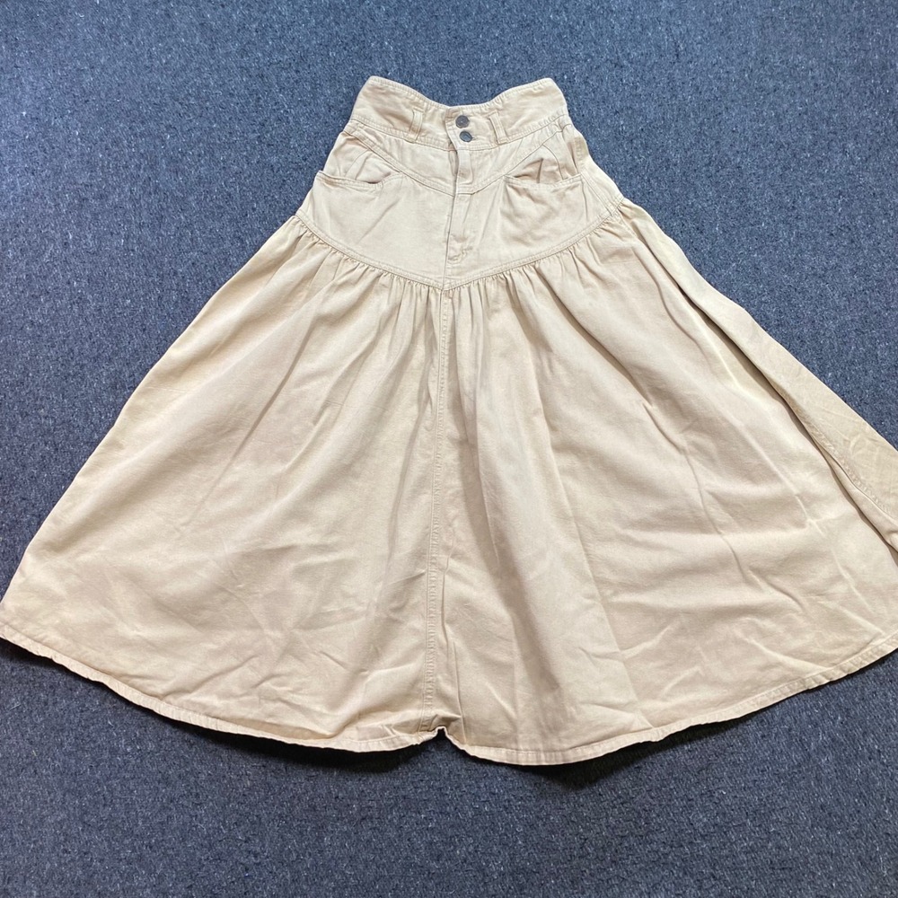 Paris Sport Club Skirt Sz 5 Womens Tan Boho 90s High Waist Gathered Full Midi